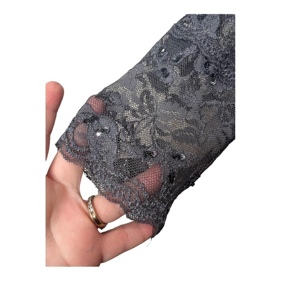 Cache Silver Pewter Gray Sequin Lace Layered Mini Sheath Occasion Dress Size 2 - Picture 13 of 16